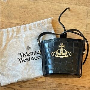 Vivienne Westwood Black Croc-Embossed Bucket Bag